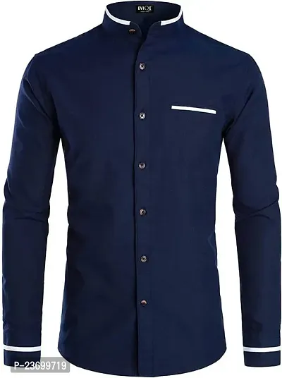 Men Regular Fit Solid Spread Collar Casual Shirt Blue