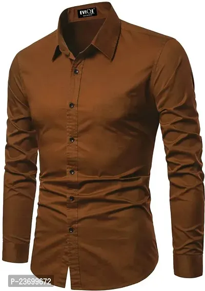 Men Regular Fit Solid Spread Collar Casual Shirt Orange