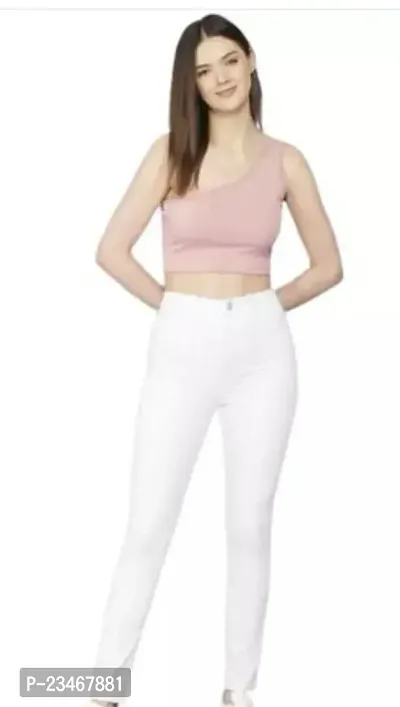 Stylish White Denim  Jeans For Women-thumb0