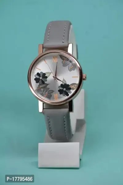 Stylish Grey Genuine Leather Analog Watches For Women-thumb0
