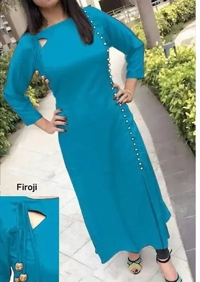 Rayon Embellished Pearl Button Solid Color Kurtis