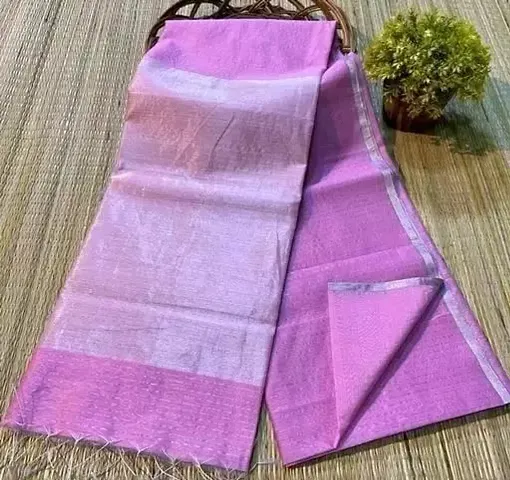 Cotton Silk Zari Striped Sarees With Blouse Piece