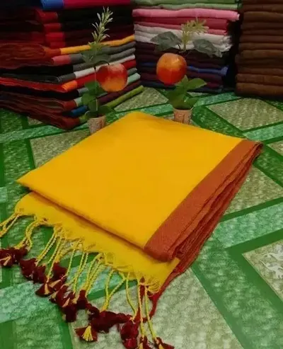 Handloom Solid Cotton Sarees With Blouse Piece