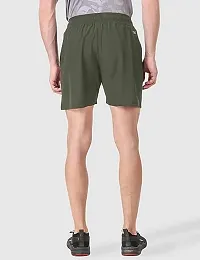 DOVIRA Men's N.S Lycra Gym Shorts for Men with Both Side Safety Zippered Pockets, Elastic Waistband  Adjustable Drawstrings (GREEN)-thumb2