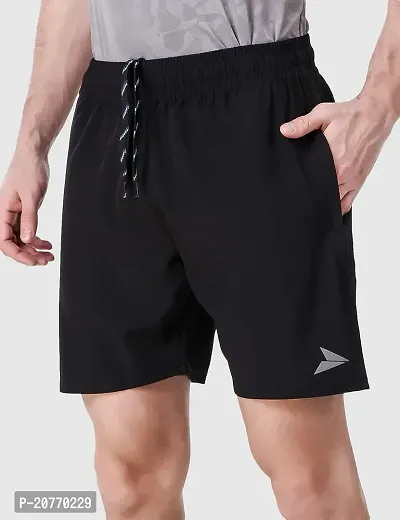 DOVIRA Men's N.S Lycra Gym Shorts for Men with Both Side Safety Zippered Pockets, Elastic Waistband  Adjustable Drawstrings (BLACK)
