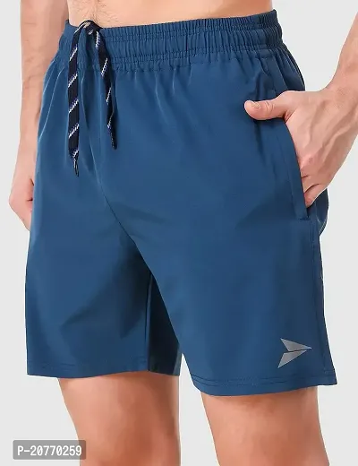 DOVIRA Men's N.S Lycra Gym Shorts for Men with Both Side Safety Zippered Pockets, Elastic Waistband  Adjustable Drawstrings (BLUE)