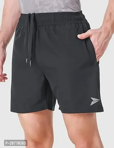 DOVIRA Men's N.S Lycra Gym Shorts for Men with Both Side Safety Zippered Pockets, Elastic Waistband  Adjustable Drawstrings (DARK GREY)