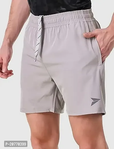 DOVIRA Men's N.S Lycra Gym Shorts for Men with Both Side Safety Zippered Pockets, Elastic Waistband  Adjustable Drawstrings (LIGHT GREY)