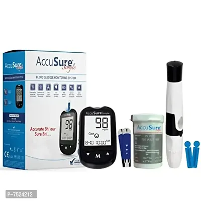 AccuSure Instant Digital Simple Glucometer Kit |with 25 Strips ,10 Lancet,1 Lancing device for Accurate Blood Glucose Sugar Testing Machine-thumb0