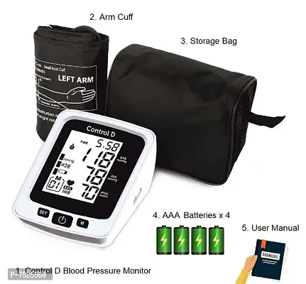 Control D Fully Automatic Oscillometric Digital Blood Pressure Checking Machine Upper Arm Portable Digital Blood Pressure Monitor BP Machine (White)