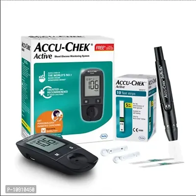 Accu-Chek Active Blood Glucose Glucometer Kit With Vial Of 10 Strips, 10 Lancets And A Lancing Device Free For Accurate Blood Sugar Testing-thumb0