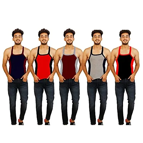 Xmer Men's Regular Fit Gymvest Combo Stylish Latest Branded 100% Pure Cotton (Pack of 5)