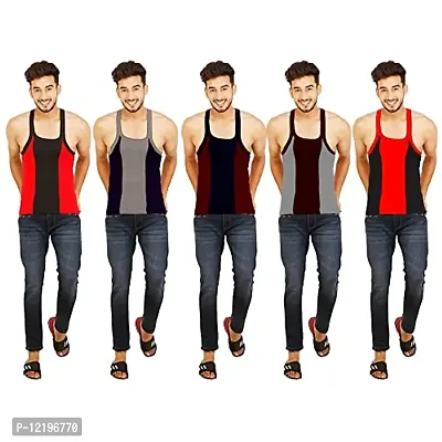 Xmer Men's Regular Fit Gymvest Combo Style No:4 Stylish Latest Branded 100% Pure Cotton (Pack of 5)-thumb0