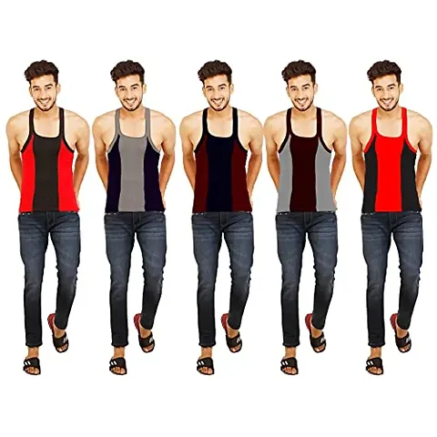 Xmer Men's Regular Fit Gymvest Combo Style No:4 Stylish Latest Branded 100% Pure Cotton (Pack of 5)