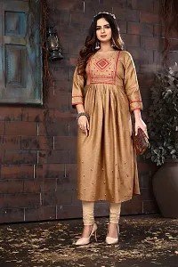 SHUKRANA Rayon Printed Ethnic Kurti | Women's A-line Pleated Embroidered Stylish Kurti-thumb1