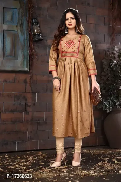 SHUKRANA Rayon Printed Ethnic Kurti | Women's A-line Pleated Embroidered Stylish Kurti-thumb2