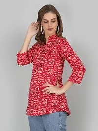 SHUKRANA Women's Cotton Printed Mandarin Collar Tunic Top-thumb3