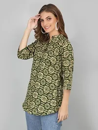 SHUKRANA Women's Cotton Printed Mandarin Collar Tunic Top-thumb2