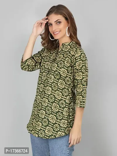 SHUKRANA Women's Cotton Printed Mandarin Collar Tunic Top-thumb3