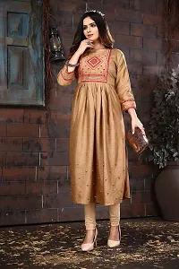 SHUKRANA Rayon Printed Ethnic Kurti | Women's A-line Pleated Embroidered Stylish Kurti-thumb2