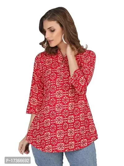 SHUKRANA Women's Cotton Printed Mandarin Collar Tunic Top-thumb0