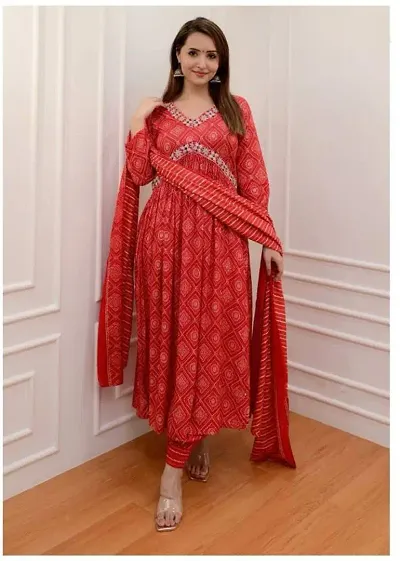 Elegant Cotton Embroidered Anarkali Kurta Bottom Dupatta Set