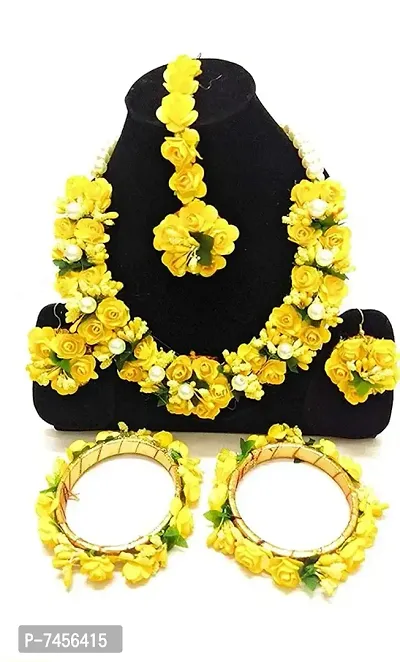 Sarthak Royal Handmade Artificial Flower Jewellery Set for Women  Girls ( Mehandi,Haldi,Baby Shower)-YELLOW