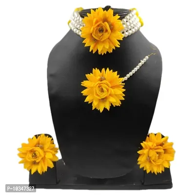 Handmade Artificial Flower Choker Jewellery Set for Women  Girls ( Mehandi,Haldi,Baby Shower)-thumb0