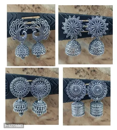 Pack of 4 Oxidised Silver Jhumki earrings For women and girls