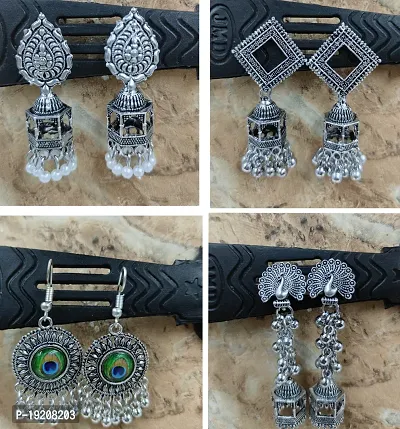 Pack of 4 Pair Combo Silver Jhunki Earrings Set