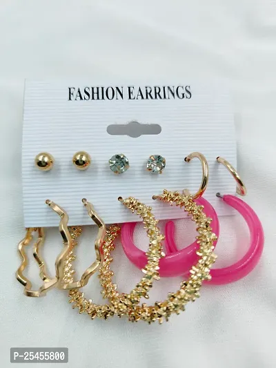 Latest Stylish 6 Pairs Combo Earrings Gold Plated Hoops Earrings Combo For Women/Girls