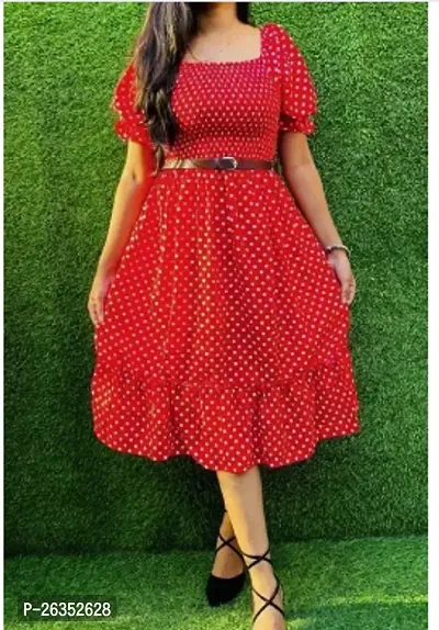 Stylish Red Rayon Polka Dot Print A-Line Dress For Women-thumb0