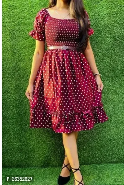 Stylish Maroon Rayon Polka Dot Print A-Line Dress For Women