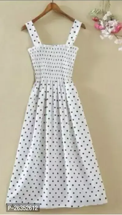 Stylish White Rayon Polka Dot Print A-Line Dress For Women