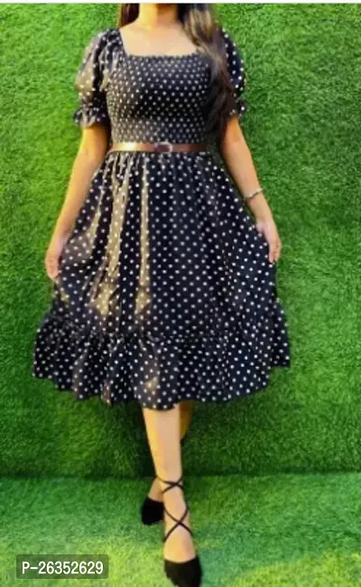 Stylish Black Rayon Polka Dot Print A-Line Dress For Women