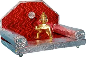 Singhasan For Laddu Gopal, Thakur Ji, Kanha Ji Suitable For 0 To 2 No Wooden Pooja Chowki-thumb1