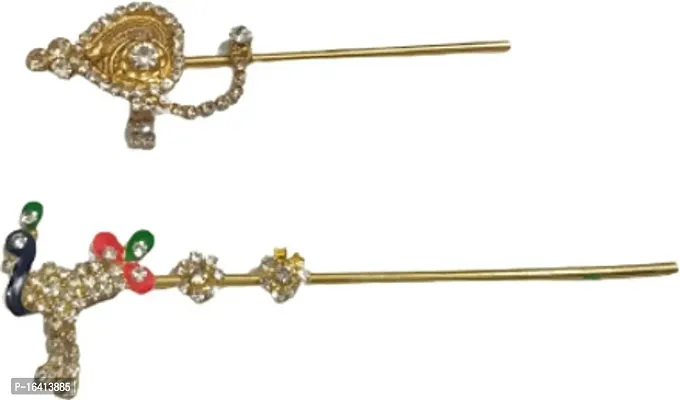 Bansuri Flute Set Of 2 Size - 3 Inch 4 Inch Medium Deity Ornament Ladoo Gopal Bansuri