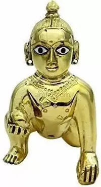 Laddu Gopal Thakur Ji Statue Pital Brass Murti Kanha Ji With Pushak Mukut ,Metal Baby Krishna Bal Gopal Thakurji Size 3 Decorative Showpiece Decorative Showpiece - 8 Cm Brass, Multicolor-thumb1