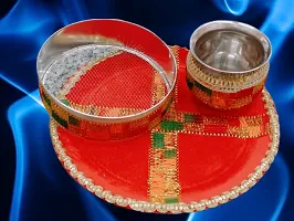 Hemrishi Enterprises Karwa Chauth Puja Thali, Puja Kalash,  Channi for Chand Set Steel Steel  (1 Pieces, Red)-thumb1