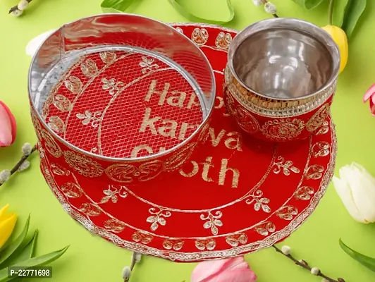 Hemrishi Enterprises Karwa Chauth Puja Thali, Puja Kalash,  Channi for Chand Set Steel Steel  (1 Pieces, Red)