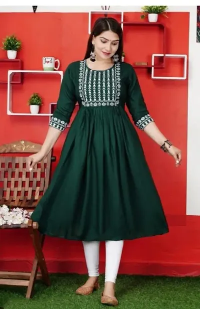 Rayon Embroidery Anarkali Kurtis