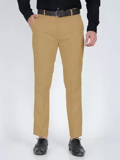 Stylish Blend Solid Regular Trousers For Men