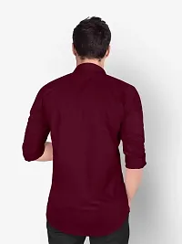 Reliable Maroon Cotton Blend Solid Long Sleeves Formal Shirts For Men-thumb1