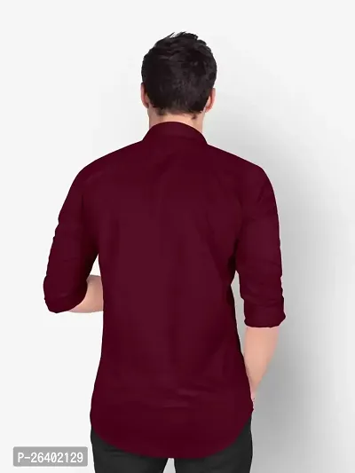 Reliable Maroon Cotton Blend Solid Long Sleeves Formal Shirts For Men-thumb2