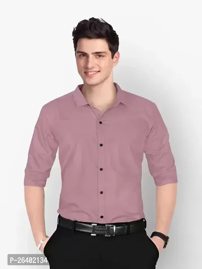 Reliable Pink Cotton Blend Solid Long Sleeves Formal Shirts For Men-thumb0