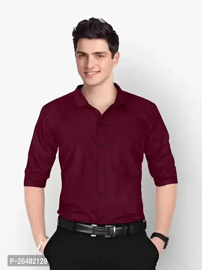 Reliable Maroon Cotton Blend Solid Long Sleeves Formal Shirts For Men-thumb0