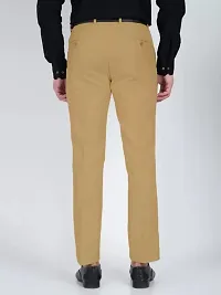 Stylish Beige Cotton Blend Solid Regular Trousers For Men-thumb1