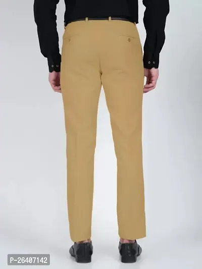 Stylish Beige Cotton Blend Solid Regular Trousers For Men-thumb2