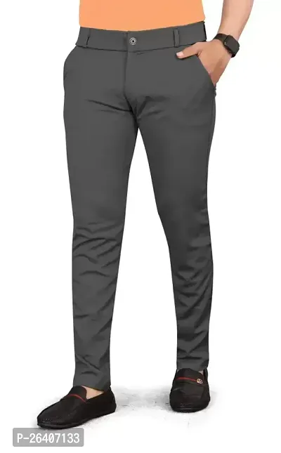 Stylish Grey Lyocell Solid Regular Trousers For Men-thumb0