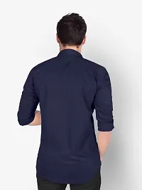 Reliable Navy Blue Cotton Blend Solid Long Sleeves Formal Shirts For Men-thumb1